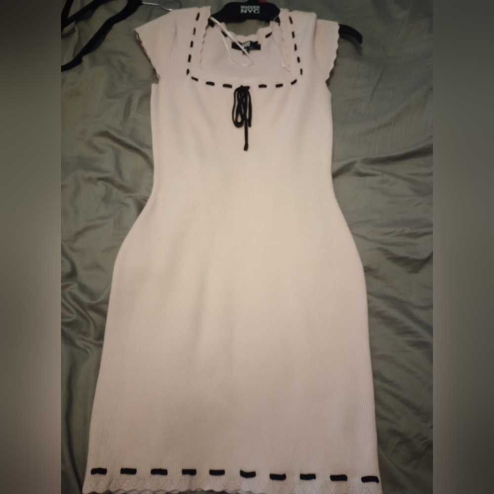 Elegant Pink Cream Dress with Black Accents